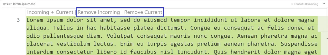 Removal options in the Result box of Merge Editor in VS Code