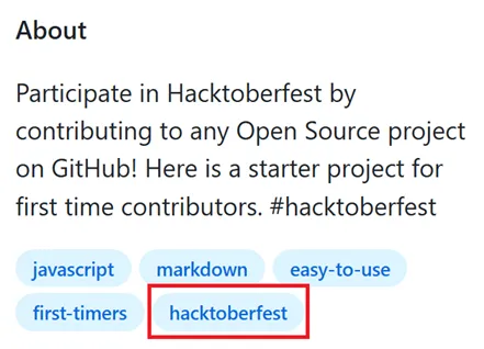 hacktoberfest topic tag on a repository at GitHub