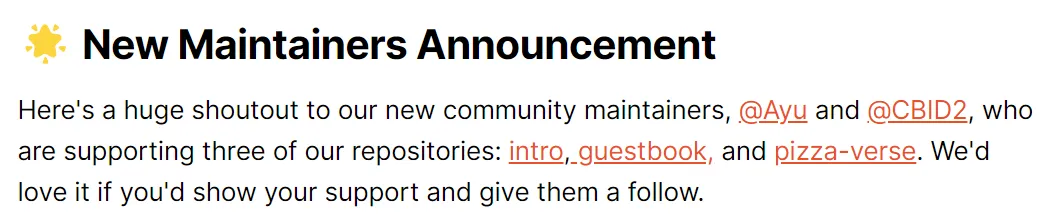 New Maintainers Announcement at OpenSauced