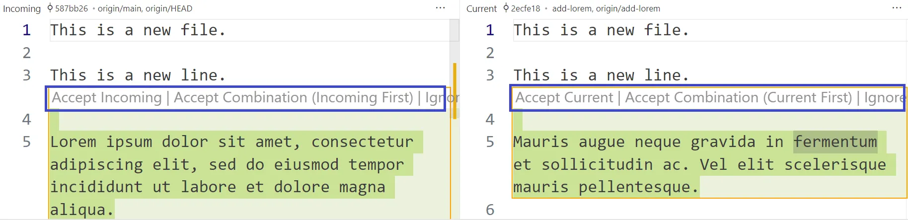 Acceptance options in Merge Editor