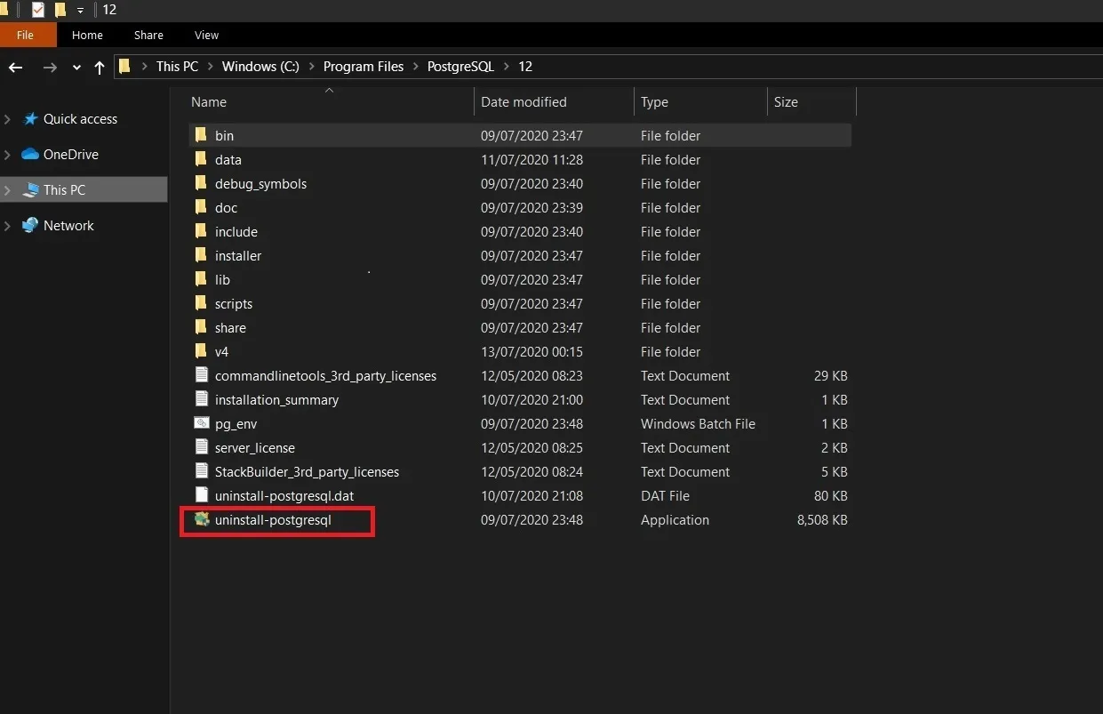 PostgreSQL directory in local storage